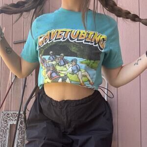 Vtg Made In Mexico Small Cavetubing Belize Central America Retro Cropped T Shirt